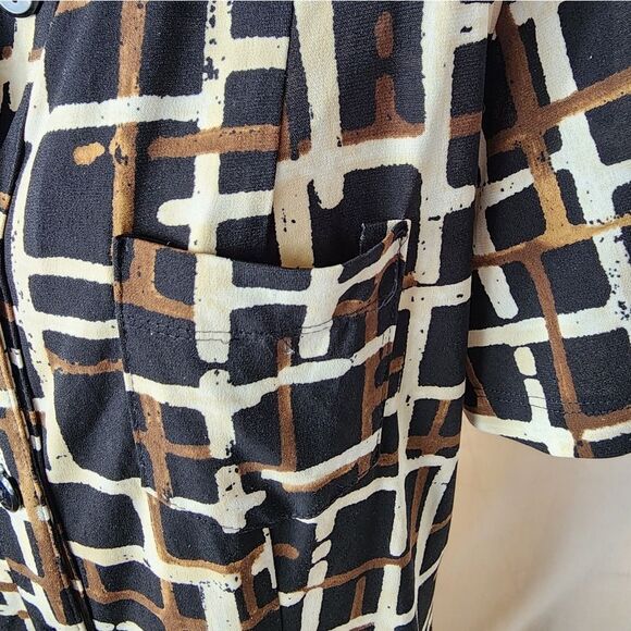 Vintage Y2k Saint Tropez West Collared Geo Button Up Shirt Dress Size 10 - Picture 11 of 13